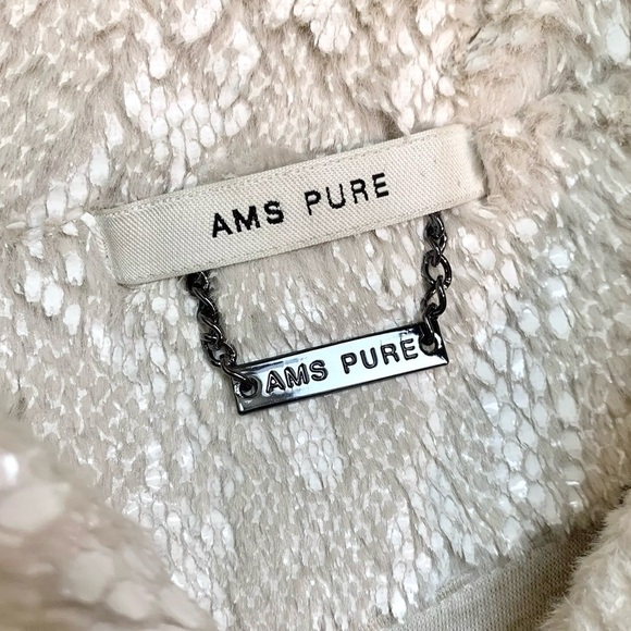 AMS Pure Faux Fur Shimmer Sleeveless Vest Jacket Beige Cream Ivory Size US 6 - Picture 6 of 8